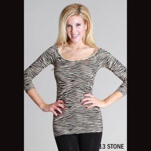 Zebra Striped Beige 3/4 Sleeve Top One Size